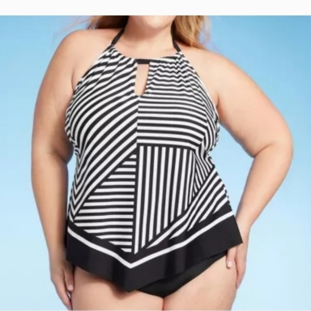 Kona Sol Women's Striped High Neck Tankini Swimsuit Halter Figure Flattering